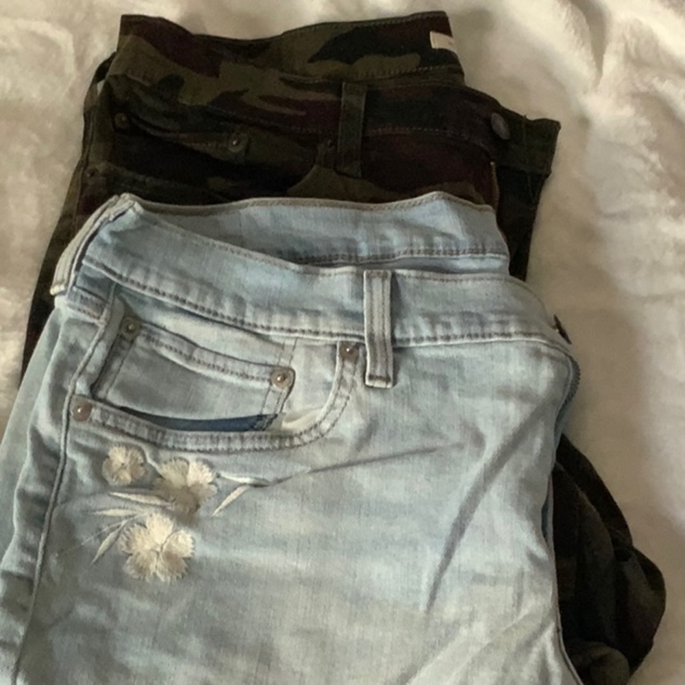 Light Blue Distressed Jean Shorts and Camouflage Jean Shorts